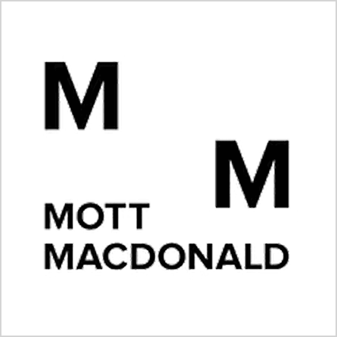 White background with the text "Mott McDonald" in black, creating a bold and eye-catching logo