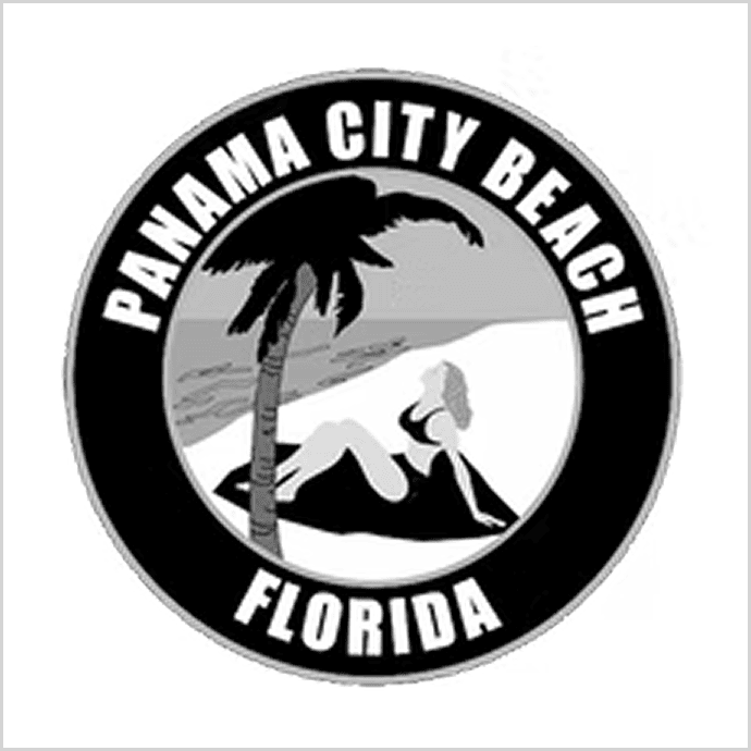 Logo with the words "Panama City Beach, Florida" written in bold, black lettering