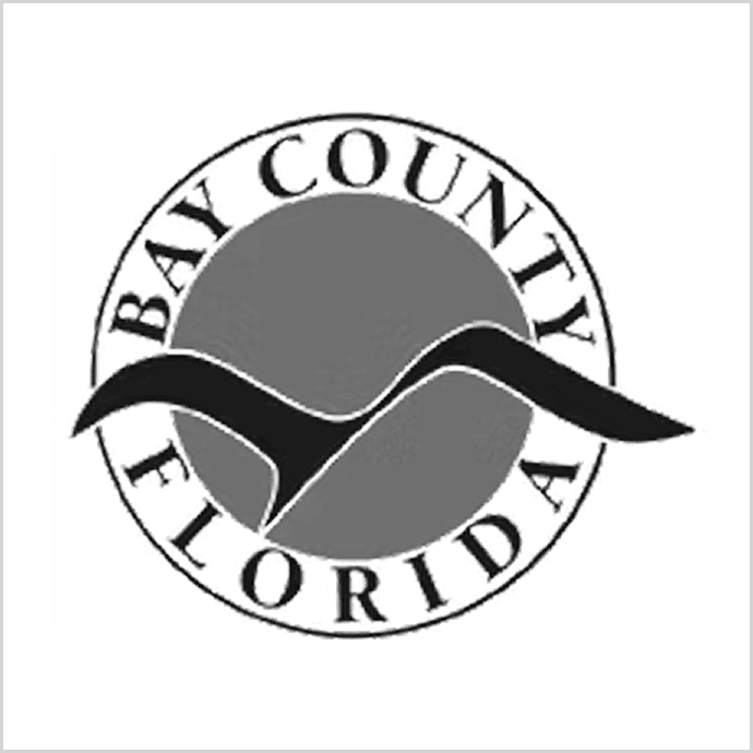 Bay County Florida logo, which consists of a black and white text